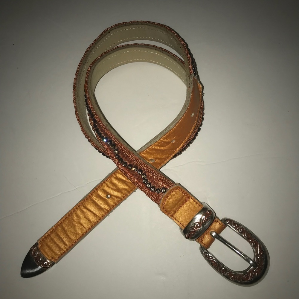 Leatherock Inc M/L Crystal Leather & Braid Belt.